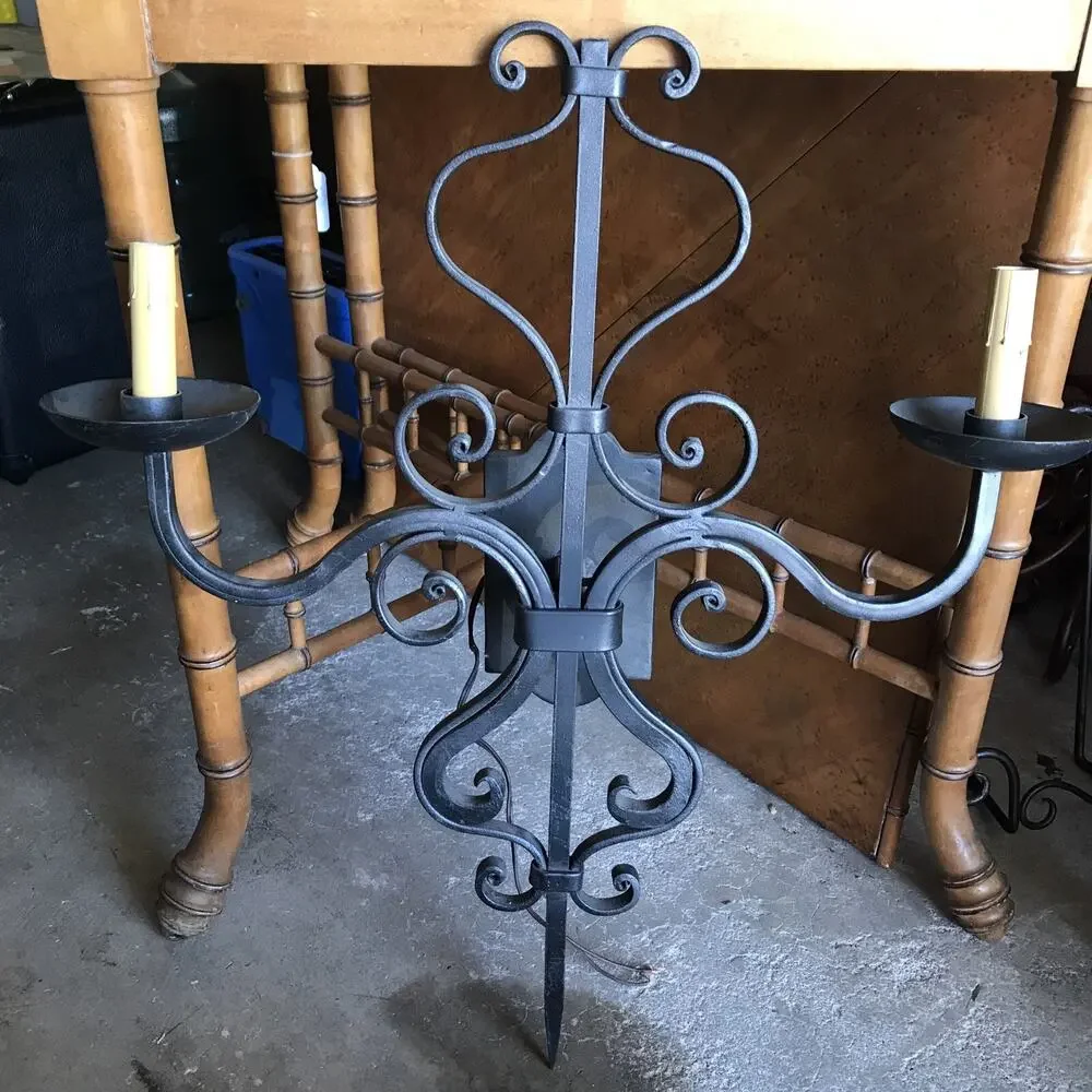 LARGE 1920S STYLE WROUGHT IRON SPANISH REVIVAL HOME WALL DOUBLE SCONCE LAMP